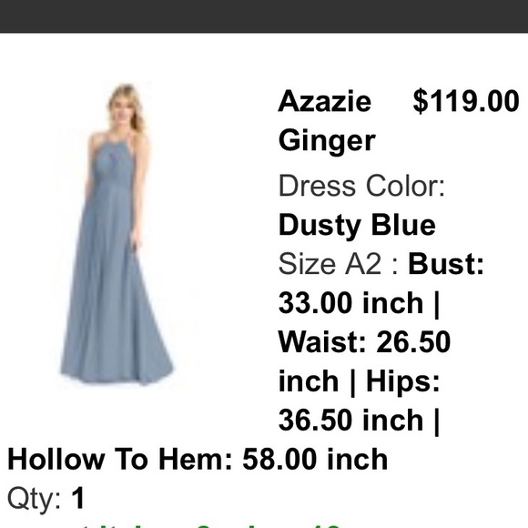 NWOT Azazie Ginger Dusty Blue A-Line Halter Pleated Chiffon Dress Size A2 - Picture 5 of 9